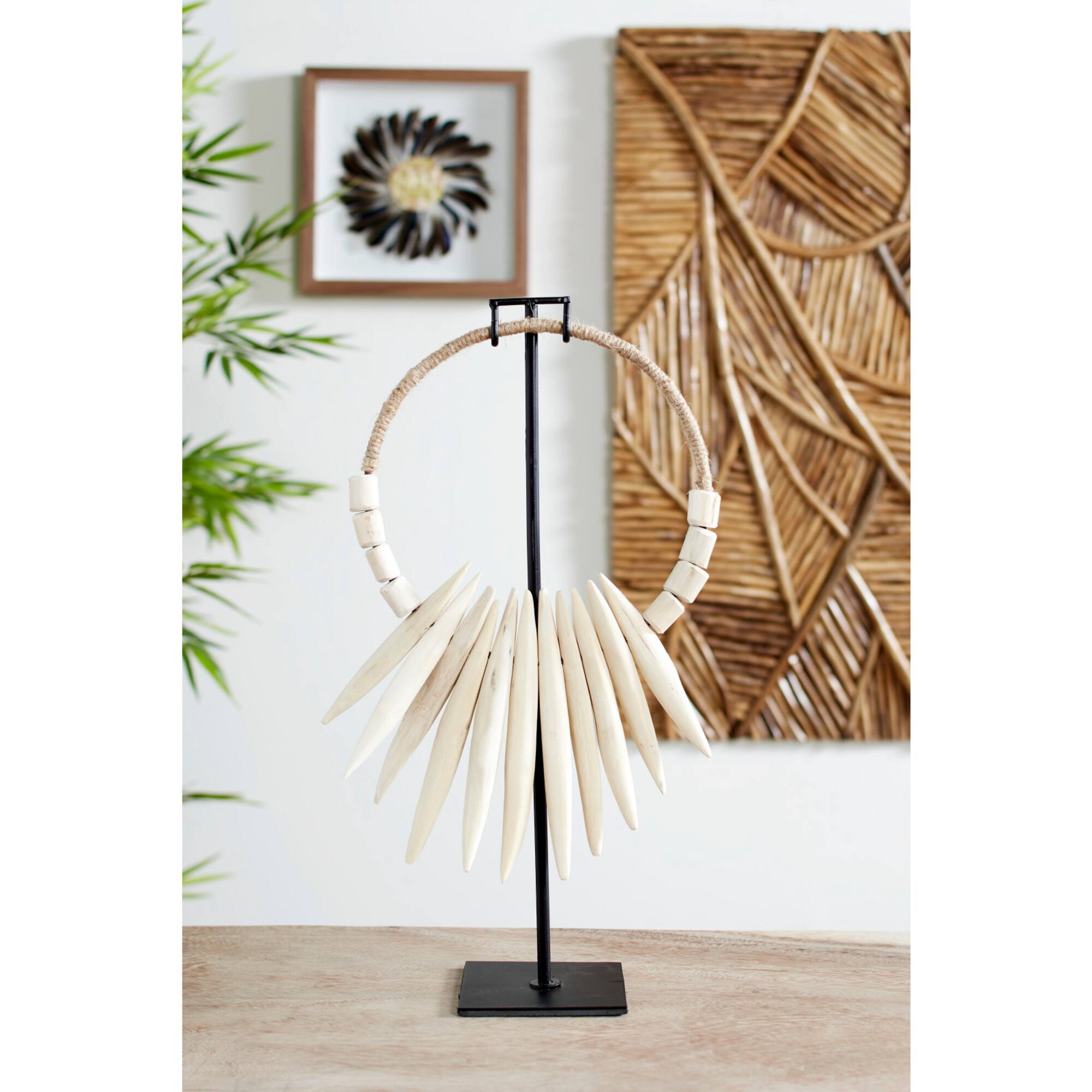 20" White Teak Wood Natural Necklace Sculpture
